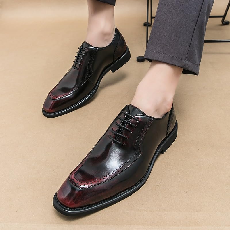 Dress Oxford Shoes for Men Lace Up Square Toe Apron Toe Brogue Vegan Leather Oxford Shoes Block Heel Resistant Non Slip Anti-Slip Classic4