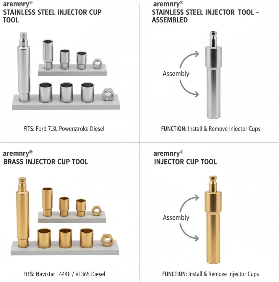 Diesel Injector Sleeve Remover & Installer Tool Kit for Volvo D11 D13 D16 & Mack MP7 MP8 MP10, Heavy Duty Injector Cup Service Set Replaces OEM 88800387, 9986174, 9998254, 88800196