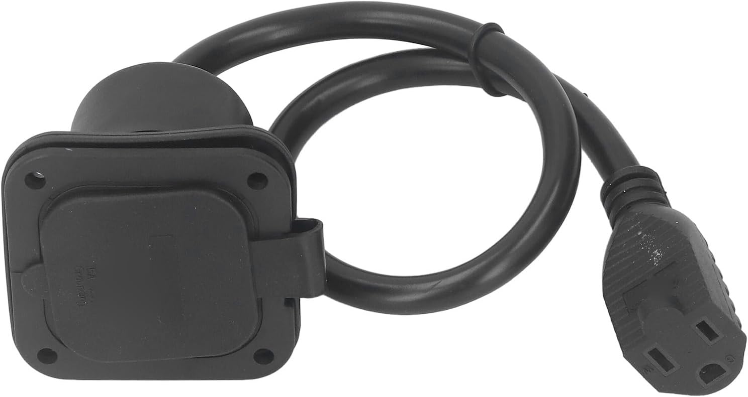AC Power Inlet Plug 15A 2 Pole 3 Wire NEMA 5-15 RV Flange Inlet with Back Cover and Rubber Housing for RV and Mobile Home Interior Power Systems