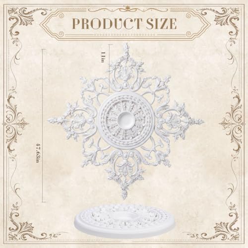 Image of Novabright 47'' Large Ceiling Medallion for Light Fixtures 47 inchod x 2.36'' ID French Style PU Ceiling Medallion Combination 5 Pcs Set Easy Installation for Chandelier Ceilings Decor, Glue Not Included