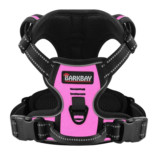 BARKBAY No Pull Pet Harness Dog Harness Adjustable Outdoor Pet Vest 3M Reflective Oxford Material Vest for PINK Dogs Easy Control for Small Medium Large Dogs (L)