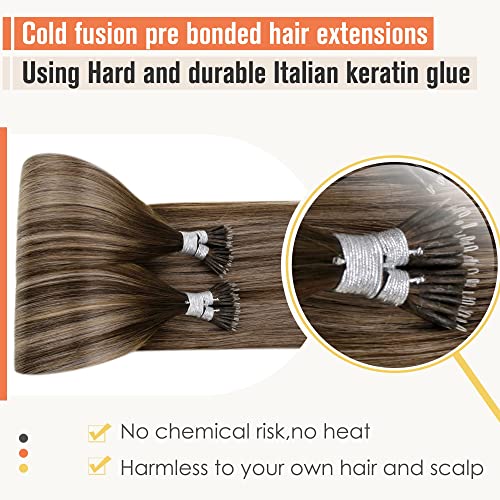 LaaVoo Nano Hair Extensions Real Human Hair Dark Brown Nano Beads Hair Extensions 22 Inch Balayage Ash Blonde Invisible Nano Ring Straight Remy Hair 50g 50s #4/18/4 - Image 3