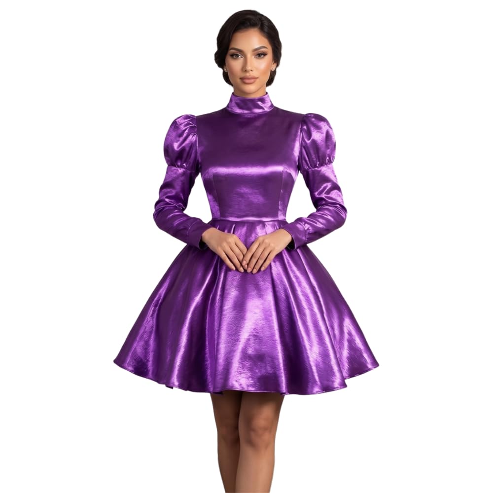 TIANXIAOQWE French Maid Sissy Purple Satin Lockable Dress Cosplay Costume Custom Halloween Roleplay Party Outfit Wear