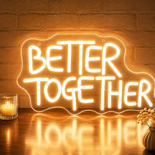 Image of Better Together Neon Sign, Romantic LED Wall Light for Wedding Decor, USB Powered Dimmable Neon Light for Bedroom Living Room Couple Party, Couple Gift Idea, 13.8 x 8.1 in