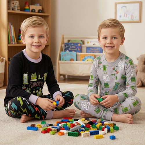 Image of DAUGHTER QUEEN Boys Pajamas 4 Pieces Long Set 100% Cotton Sleepwear Size 18 Months-12 Years