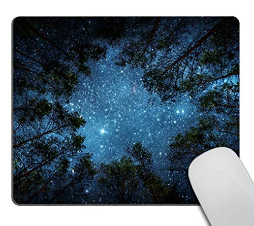 Wasach Beautiful Night Sky Mouse Pad, The Milky Way and The Trees, Sublime Nature View Rectangle Non-Slip Rubber Gaming Mouse Pad
