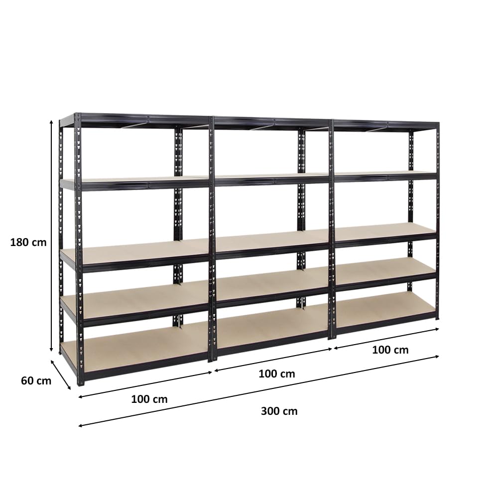 PROREGAL Mega Deal | 3X Schwerlastregal Tiger | HxBxT 180x100x60cm | Fachlast 265kg | Schwarz | Garagenregal, Lagerregal, Steckregal, Kellerregal