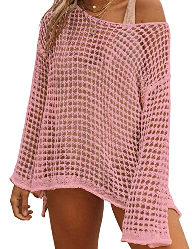 Image of Bsubseach Crochet Cover Up Women Sexy Hollow Out Swim Coverup Summer Outfit | Long Sleeve Beach Cover Up, One Size Fits All, Flattering for All Body Types, Chic Crochet Top, for Vacations & Lounging