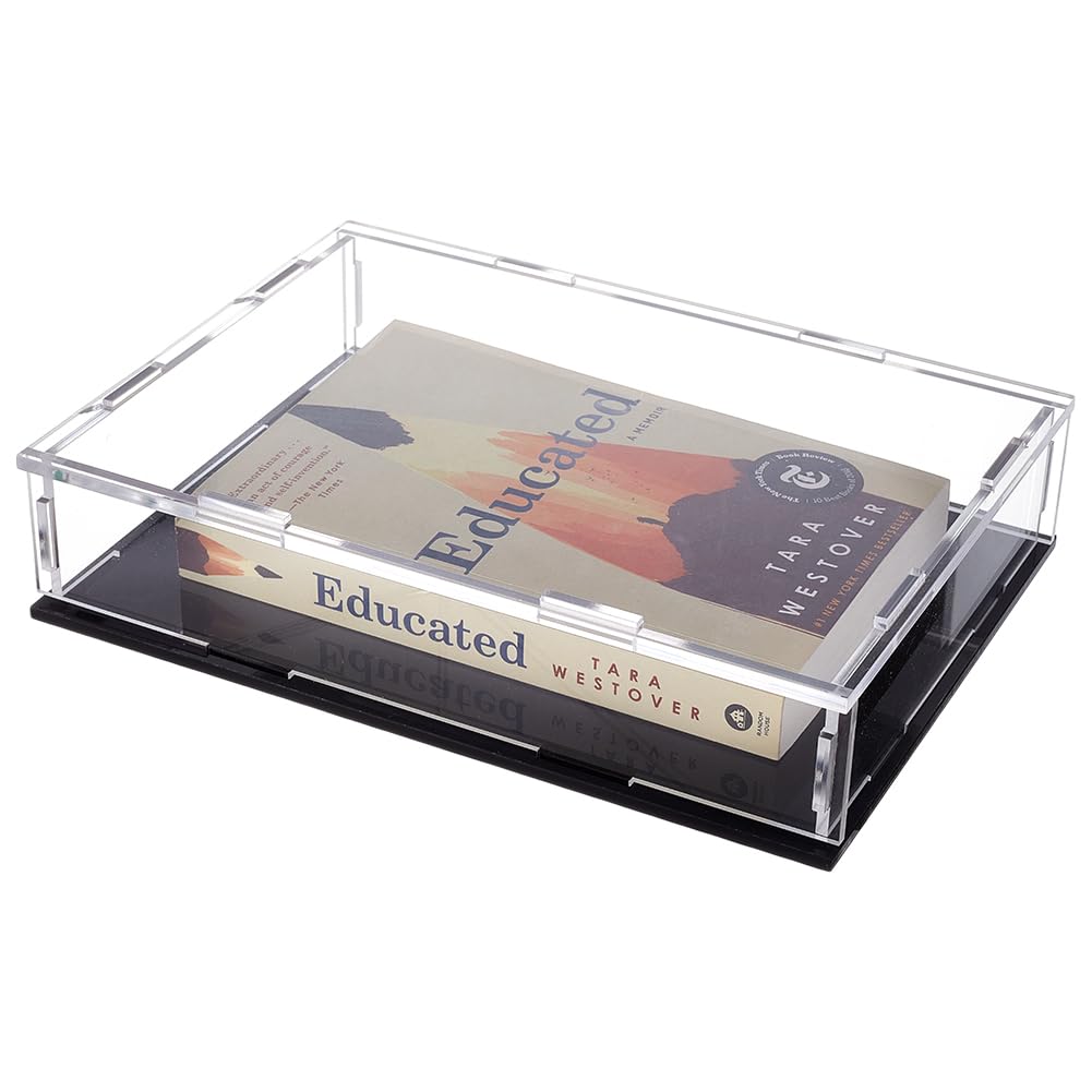FINGERINSPIRE Acrylic Book Display Case 260x45x55mm Assemble Clear Acrylic Box with Black Bottom Transparent Display Cover Case for Book Display Book Protector Box for Organization
