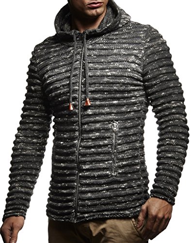 Leif Nelson LN20724 Men's Knit Jacket with Hood Knitt Zip Up Cardigan Hoodie3