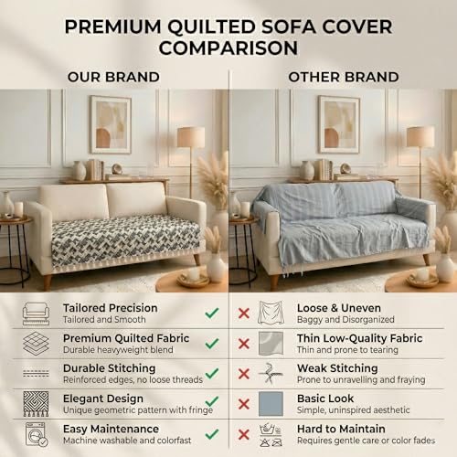 Image of BSB HOME Cotton Sofa Cover Throw with Tassels, Soft Breathable Fabric, Printed Couch Cover for Living Room, Lightweight Furniture Protector (27 x 70 Inches / 69 x 178 cm) (Beige & Charcoal Black)
