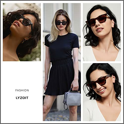 Lyzoit Cat Eye Sunglasses Women 2 Pack Square Cateye Frames Fashion Vintage Classic Retro Sun Glasses Cool Trendy Shades Black Tortoise #TOP5