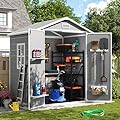 Amopatio Outdoor Storage Shed with Floor, 6x4.5 FT Lockable Plastic Tool Shed with Ventilation, Waterproof Resin Garden Sheds for Backyard, Patio, Lawn and Bike Grey