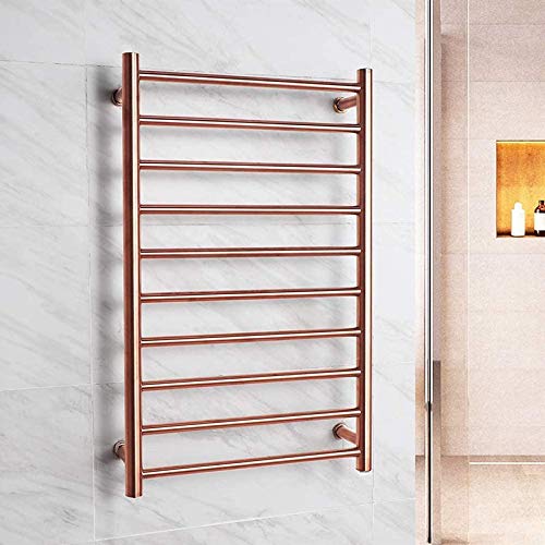 Toallero eléctrico Inteligente con calefacción, radiador de baño de 10 Barras, Calentador de Toallas de Pared de Acero Inoxidable 304, Color Oro Rosa, con Enchufe.(Rose Gold-Plug in)
