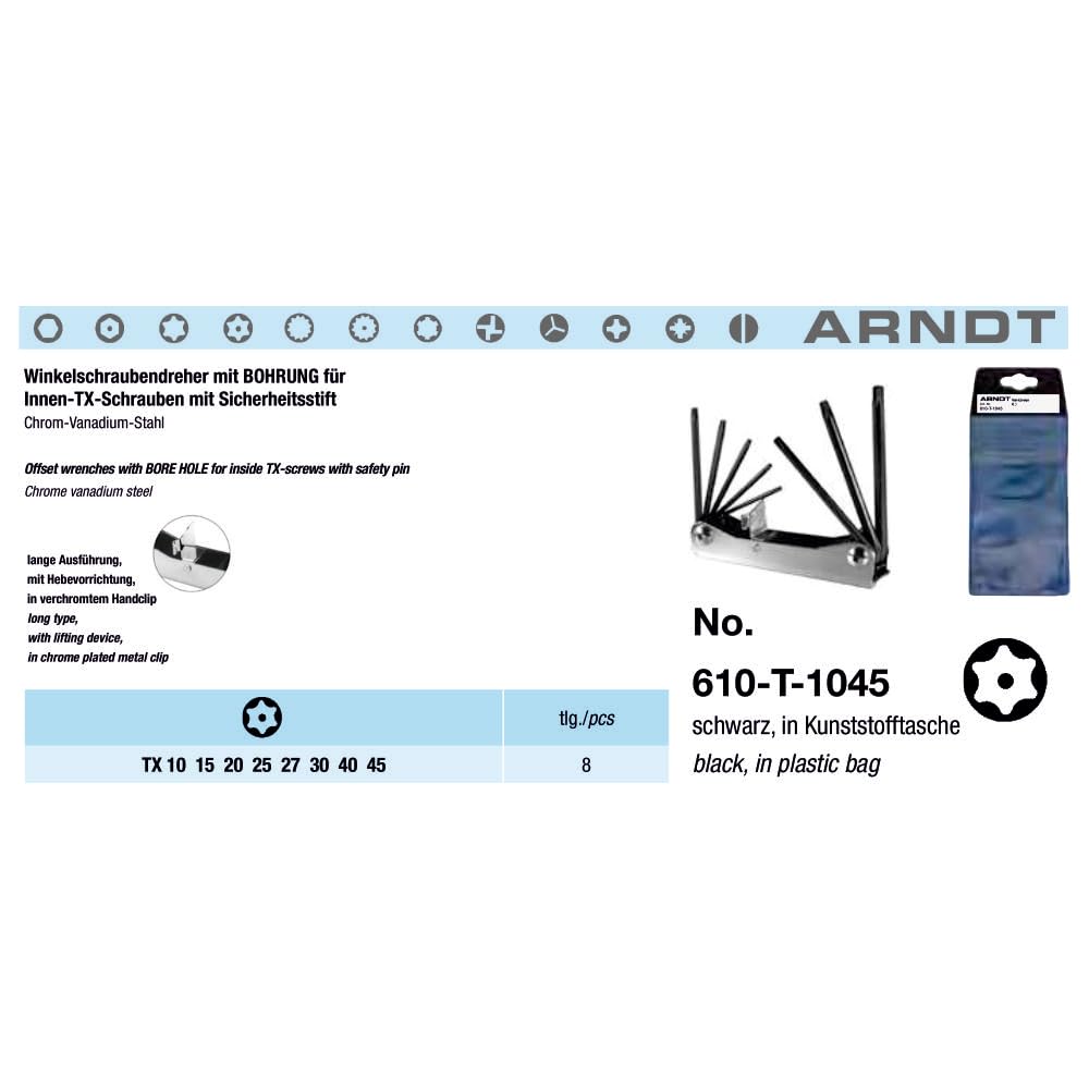 ARNDT Germany Folding Security Torx Key Set Tamper Proof Star Key Set Pocket Size - Image 4
