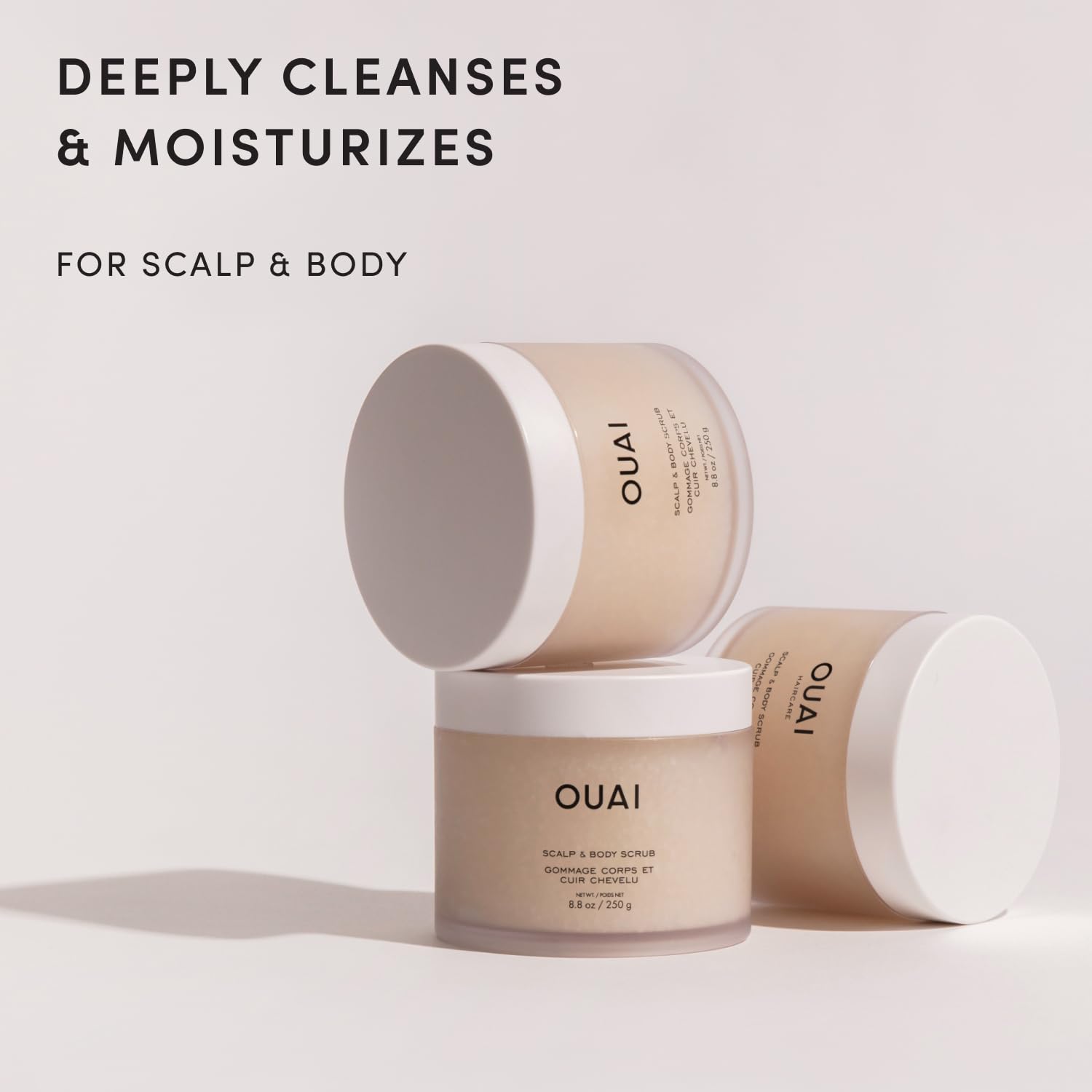 OUAI Gommage cuir chevelu & corps format voyage, Melrose Place - Gommage exfoliant au sucre + mélange d’huile de coco pour une peau lisse et hydratée - Exfoliant doux pour éliminer l’accumulation de p