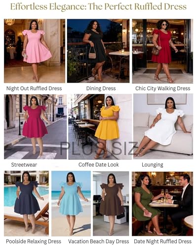 Image of Women's Plus Siz Cape Sleeve Stretchy A-Line Cocktail Party Dress Pockets