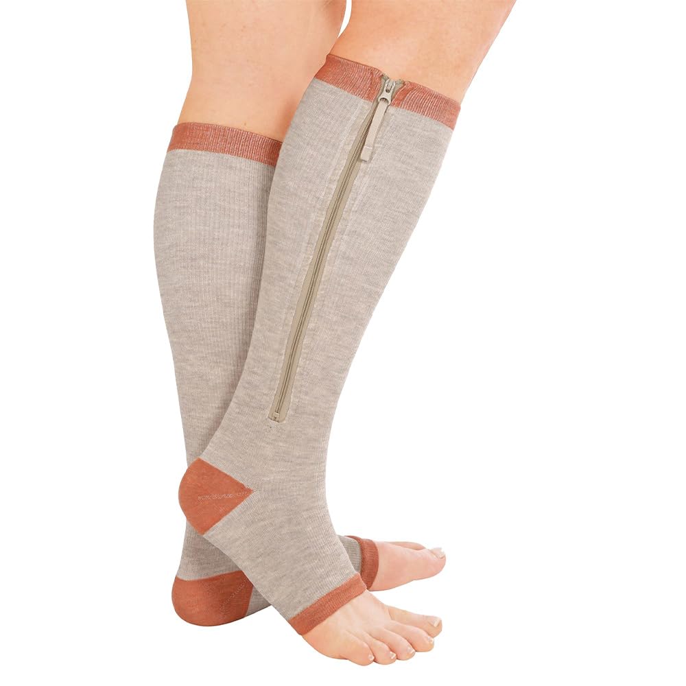 Easylife Lifestyle Solutions Women's Beige Easylife Vital Socks, Compression Stockings, Flight Socks, Xxl, Zip Closure - Fully Guaranteed