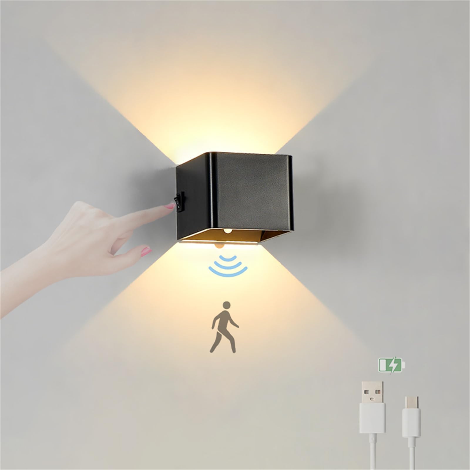 Apliques de Pared Recargables USB con Sensor de Movimiento Lámpara LED Interior Negra 8