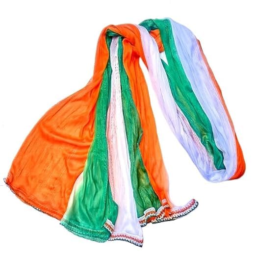 lbex Tricolour Dupatta for Women,Girls Unisex Soft Lightweigt Blend Dupatta | Orange White Green Stylish Scarf for Kurti Suit Ethnic Wear Festive Dupatta-picture-10