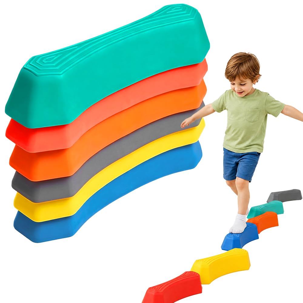 6PCS Kids Balance Beam, SGZIOO Stackable Stepping Stones Kids with Non-Slip Texture and Foot Pads, 1kids Stepping Stones Balance, Sensory stepping stones1 for Coordination and Stability Indoor Outdoor