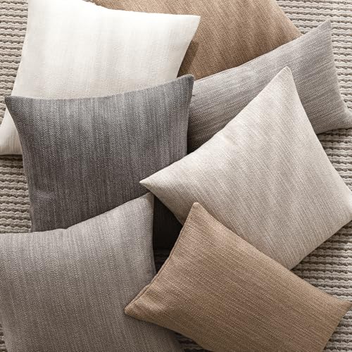 Image of Foindtower Set of 2 Decorative Textured Burlap Linen Throw Pillow Covers Farmhouse Boho Cushion Cover Solid Accent Pillowcase for Couch Sofa Bed Living Room Home Decor,18x18 Inch,Dark Gray