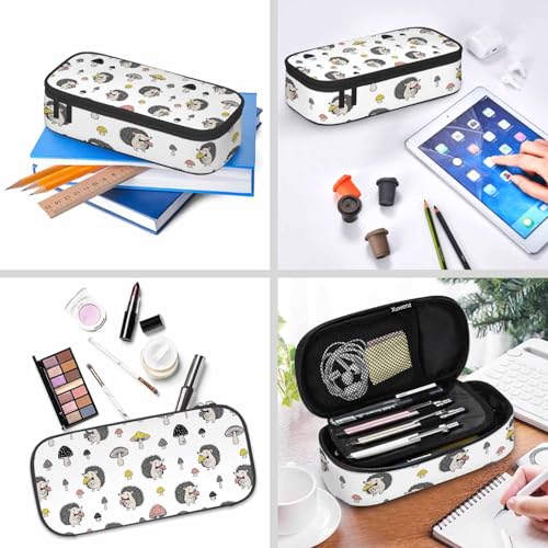 Image of Hedgehog Pencil Bag Yellow Gray Pink Mushrooms Cute Animal Big Capacity Pencil Case Pencil Pouch Pen Bag School Students Boy Girl