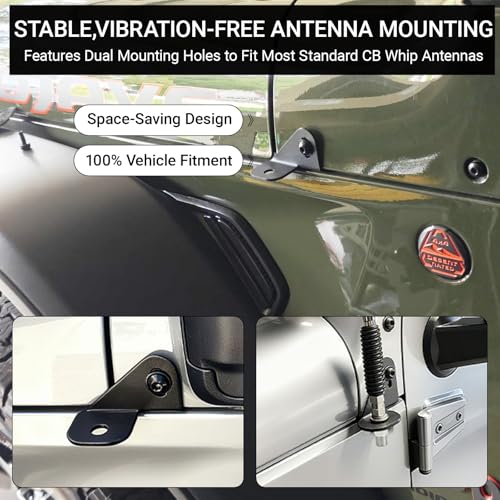 Image of Driver Side CB Antenna Mount Compatible with Jeep Wrangler JL JLU & Gladiator JT 2018-2024, Front Hood Side Radio Antenna Mount Bracket for CB /HAM /GMRS Antennas, Heavy Duty Metal Holder