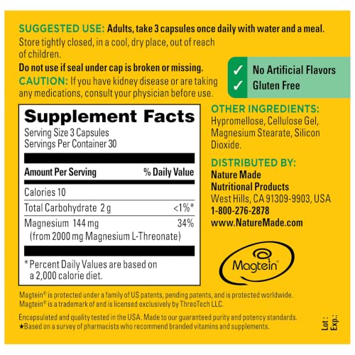 Nature Made Magtein Magnesium L-Threonate, Cognitive Support, 90 Capsules | Magnesium Supplement that Provides 144 mg of Magnesium from 2000 mg Magnesium L Threonate, 30 Day Supply - image 9