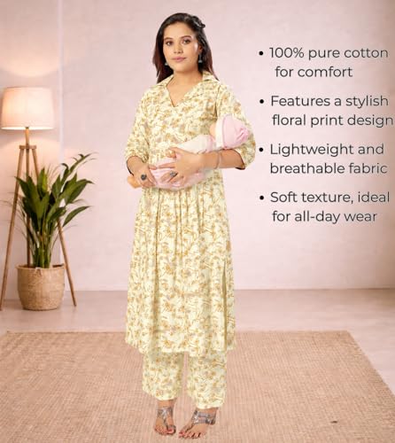 Image of Momenta Women's Pure Cotton Maternity Kurta Set | Feeding Kurti with Concealed Zippers | Maternity Dress for Pre & Post Pregnancy