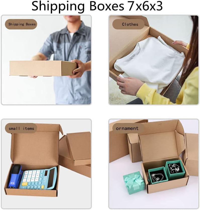 Miniatura 5 de Cajas de envío de 7 x 6 x 3 pulgadas, paquete de 25 cajas de cartón corrugado marrón para embalaje de pequeñas empresas, cajas para regalos de