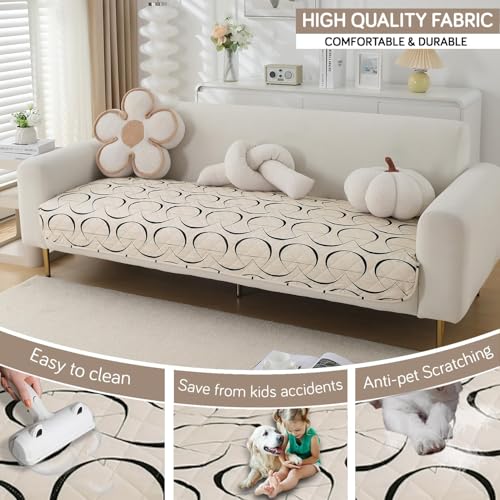 Image of HOKIPO 'Elira Series' Digitally Printed Water Repellent + Waterproof Sofa Seat Mat for 2 Seater Sofa - Natural Beige Abstract Art (NEW-AR-5245-C4*1)