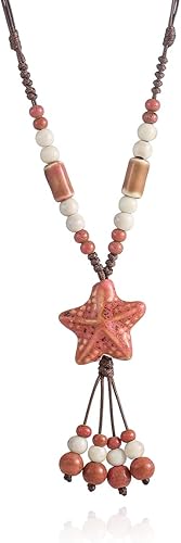 Bohemian Starfish Pendant Necklace for Women Colorful Ceramic Beads Starfish Nec
