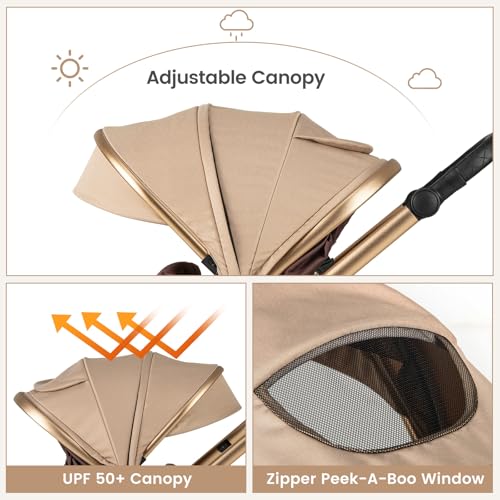 Image of INFANS 2 in 1 Baby Stroller, Folding Newborn Pram Convertible Stroller Bassinet for Infant Foldable High Landscape Shock Absorption with Reversible Seat Aluminum Structure for Pushchair