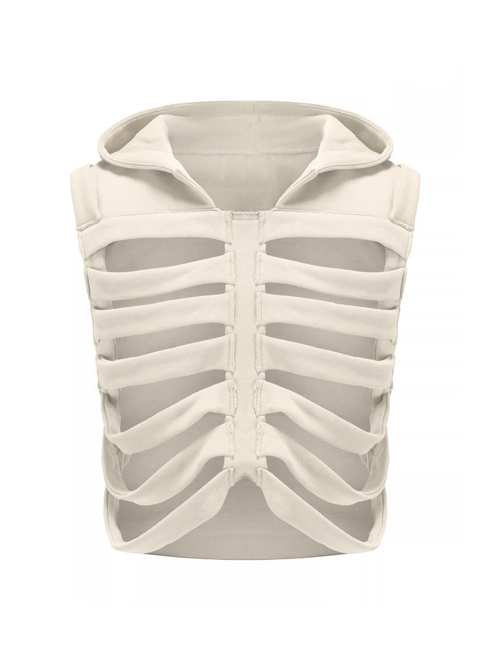 Unisex Oversized Skeleton Hoodie Men Cropped Sleeveless Sweatshirt for Women Goth Halloween Costume Skull Hooded Vest