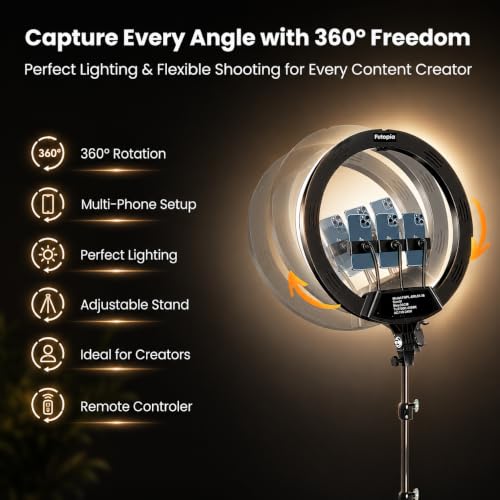Image of Futopia Professional 45cm (18 Inch) Studio LED Ring Light with Tripod & Remote | 2700-6500K Adjustable Color Lighting | AC Power | 3 Mobile Holders Perfect for Photo & Video Shoot, Instagram Reels