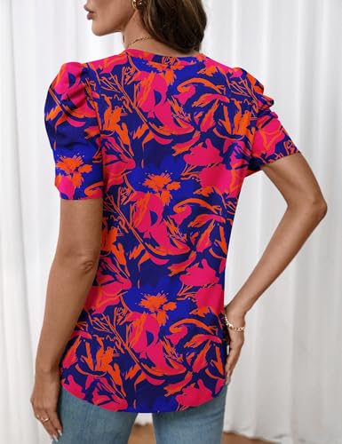 Image of LOMON Spring Summer Tops for Women 2026 V Neck Puff Short Sleeve Tops Fashion Trendy Work Blouses Dressy Casual S-XXL