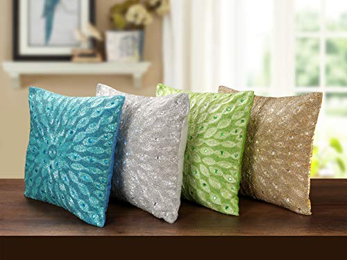 Hand Beaded Decorative Pillow Cover -16x16 Inch - Gold, Handwoven Pillow, Handmade by Skilled Artisans, A Beautiful and Elegant Accessory to Dress up Your Couch, Sofa and Bed - Only Cover - 2 Pack