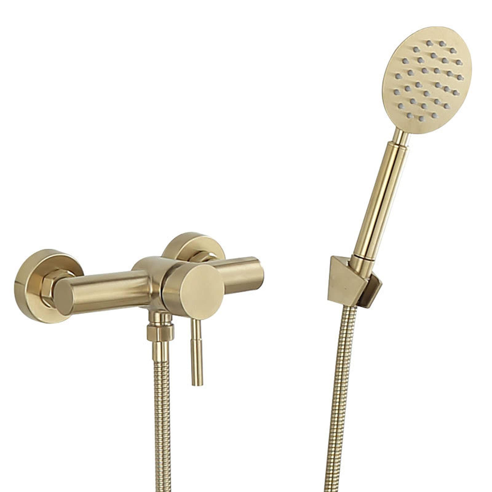 Grifo de bañera y ducha empotrado en pared de acero inoxidable monomando color oro satinado