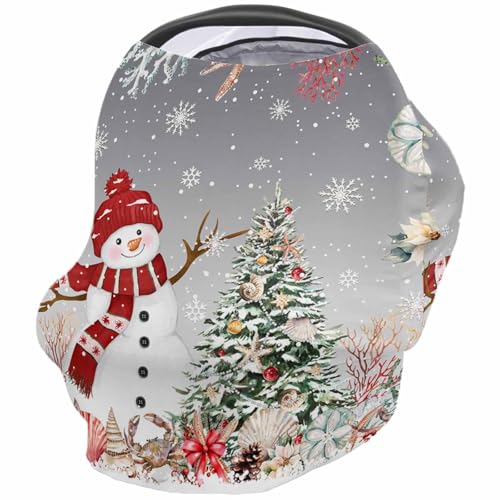 Nursing Cover for Breastfeeding Scarf, Gray Ombre Snowman Snowflake Starfish Shell Coral Xmas Tree Baby Car Covers Super Soft Multi Use for Canopy Shopping Cart Cover Blanket Stroller Cover