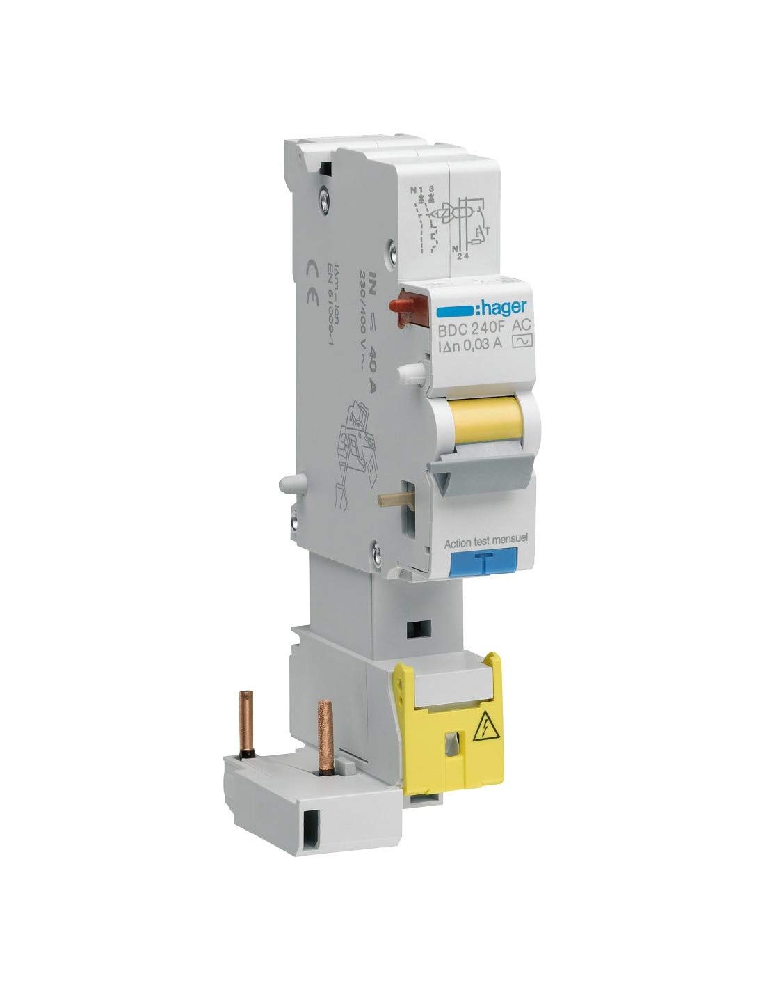 bloc différentiel - phase + neutre - 25a - 300 ma - type ac - hager bfc225f
