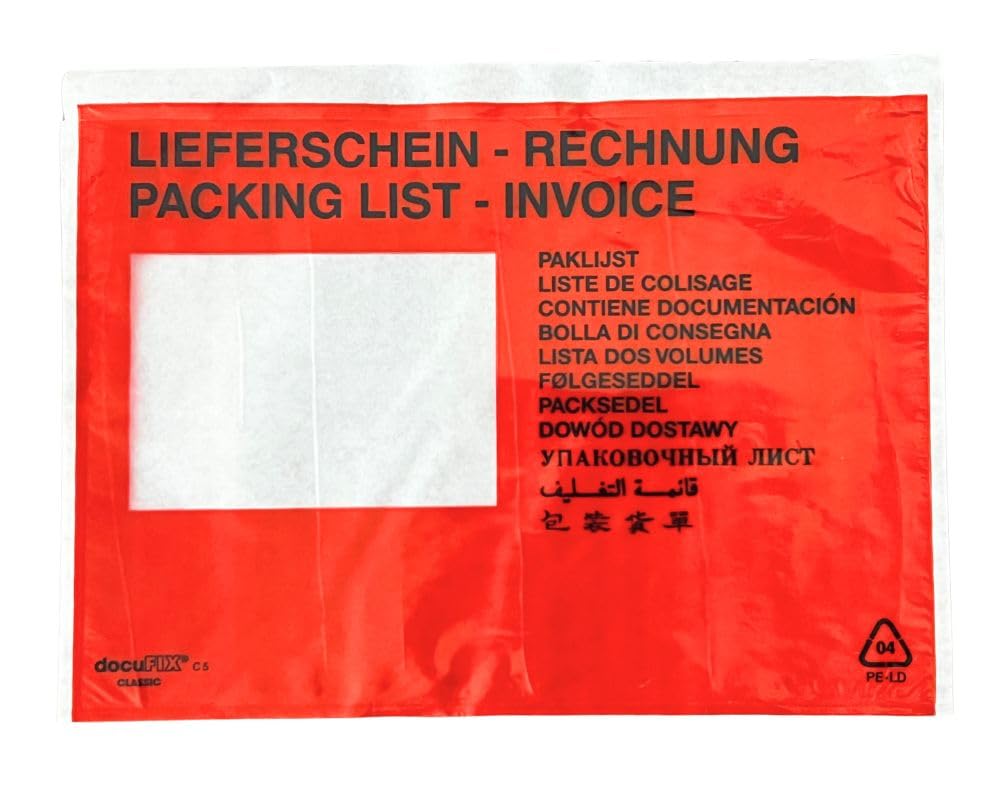 Lieferscheintaschen Selbstklebend DIN C5 Rot Lieferschein-Rechnung Dokumententaschen Begleitpapiertaschen (1000)