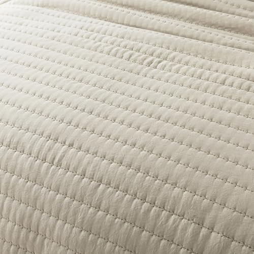 ROARINGWILD Neutral Beige Twin Size Quilt Bedding Sets with 1 Pillow Sham, Lightweight Soft Bedspread Coverlet, Quilted Blanket Thin Comforter Bed Cover for All Season, 2 Pieces, 68x90 inches