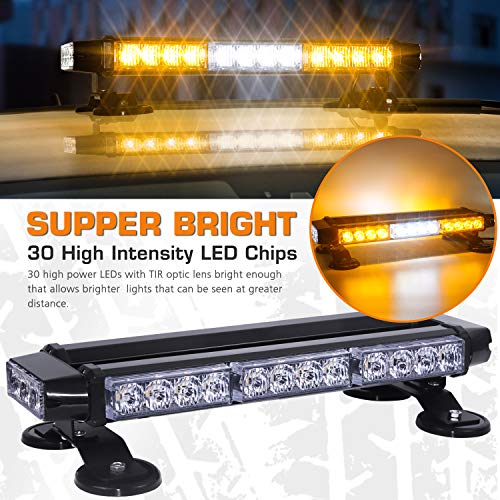 Linkitom Led Strobe Flashing Light Bar -Double Side 30 Led High Intensity Emergency Hazard Warning Lighting Bar/Beacon/With Magnetic And 16 Ft Straight Cord For Car Trailer Roof Safety (Amber&White) #TOP1