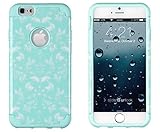 iPhone 6, DandyCase 2in1 Hybrid High Impact Hard Mint Green & White Flower Pattern + Silicone Case Cover for Apple iPhone 6 (4.7