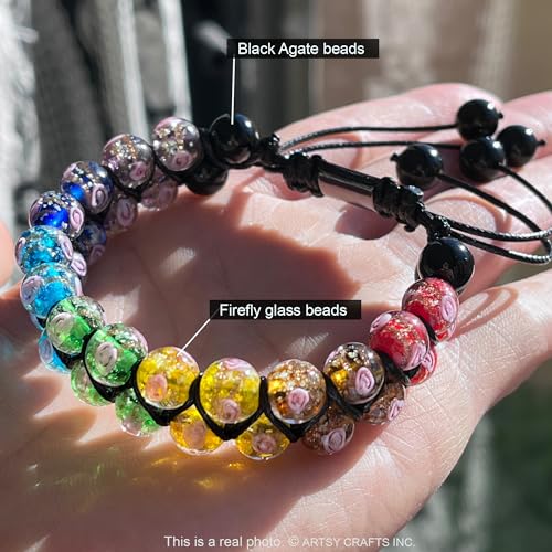 ARTSY Crafts Glow in The Dark Firefly Beads Bracelets, 7 Chakras Crystal Mermaid Glass Beaded Bracelets for Anti Anxeity Healing Energy Money Wealth Abundance Stackable Bangle Wristband2