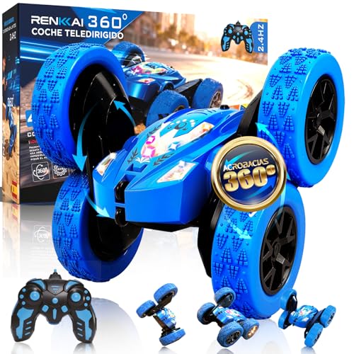 RENKKAI® Super Coche TELEDIRIGIDO ACROBÁTICO 360°| Juguetes niños 3 años | Coche teledirigido niños 4 años | Juguete Niño Regalo 3 4 5 6 7 8 9 12 Años | 2.4Ghz con Luces | Regalo Navidad