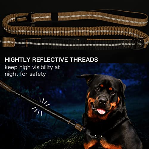Strapazierfähige Taktische Hundeleine mit Schnellverschluss-Karabiner und stark reflektierenden Fäden, 1,2-1,8 m Power-Stretch-Hundeleine für mittelgroße und große Hunde, Braun und Schwarz