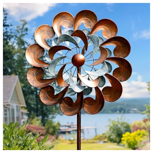 Garden Wind Spinner,Flower Wind Spinner,Outdoor Metal Wind Sculpture & Spinner Large 23 inch Dia 84 inch Height Kinetic Windmill Catchers for Garden Yard (Classical Flower Wind Spinner)