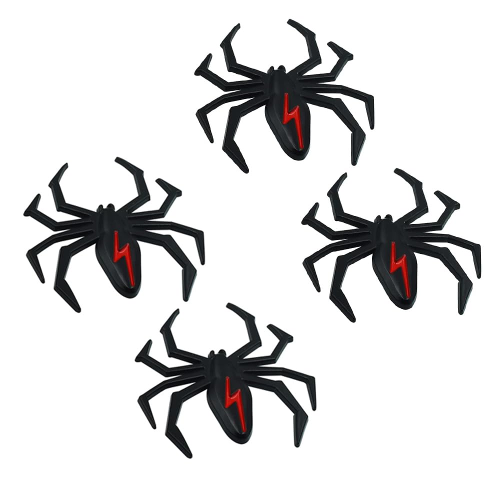 TERRIFI 4 pcs Car 3D Logo Metal Spider Emblem Badge Sticker, 3D Logo Metal Chrome Spider Badges Sticker, Self Adhesive Black Spider Badge Cartoon Premium Automotive Motorcycle Decals,Black